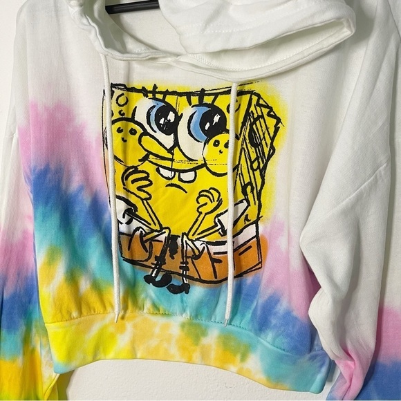 Nickelodeon authentic SpongeBob tie dye cropped hoodie sweater size M NWT - Picture 3 of 9